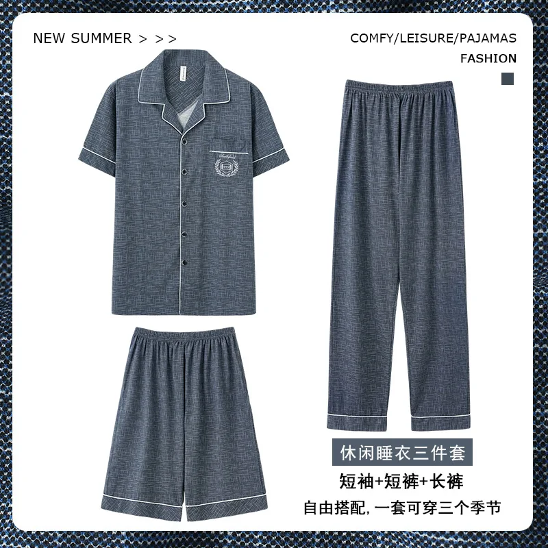 3 Pieces Cotton Men's Pajamas Set Spring Summer Korean Fashion Nightwear Plus Size M-4XL Home Clothes Male Young Boy Loungewear