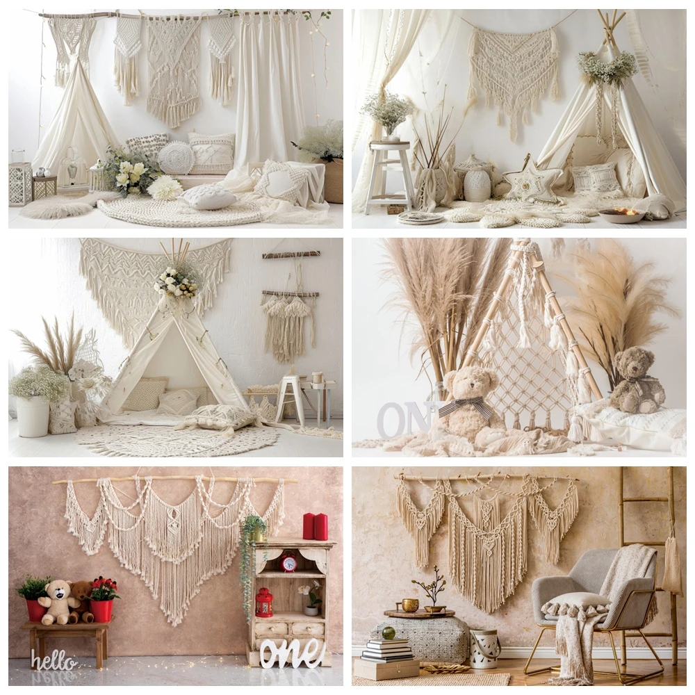 용수철 보헤미안 포이즈 사진 배경, 화이트 텐트 술, 꽃 베이비 샤워, 생일 파티 케이크 스매시 사진 배경 장식 