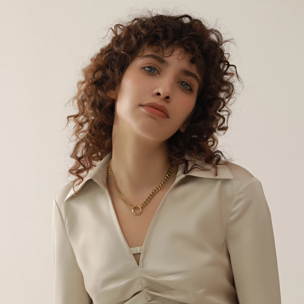 Gold Color Chain Statement Necklace for Women Stainless Steel Metal Charm - Image 3