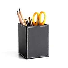 

Creative Leather Pen Holder Square Desktop Pencil Organizer Case Container Box School Office Stationery