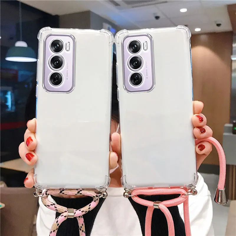 Shockproof Silicone Crossbody Case with Strap - Transparent Cover