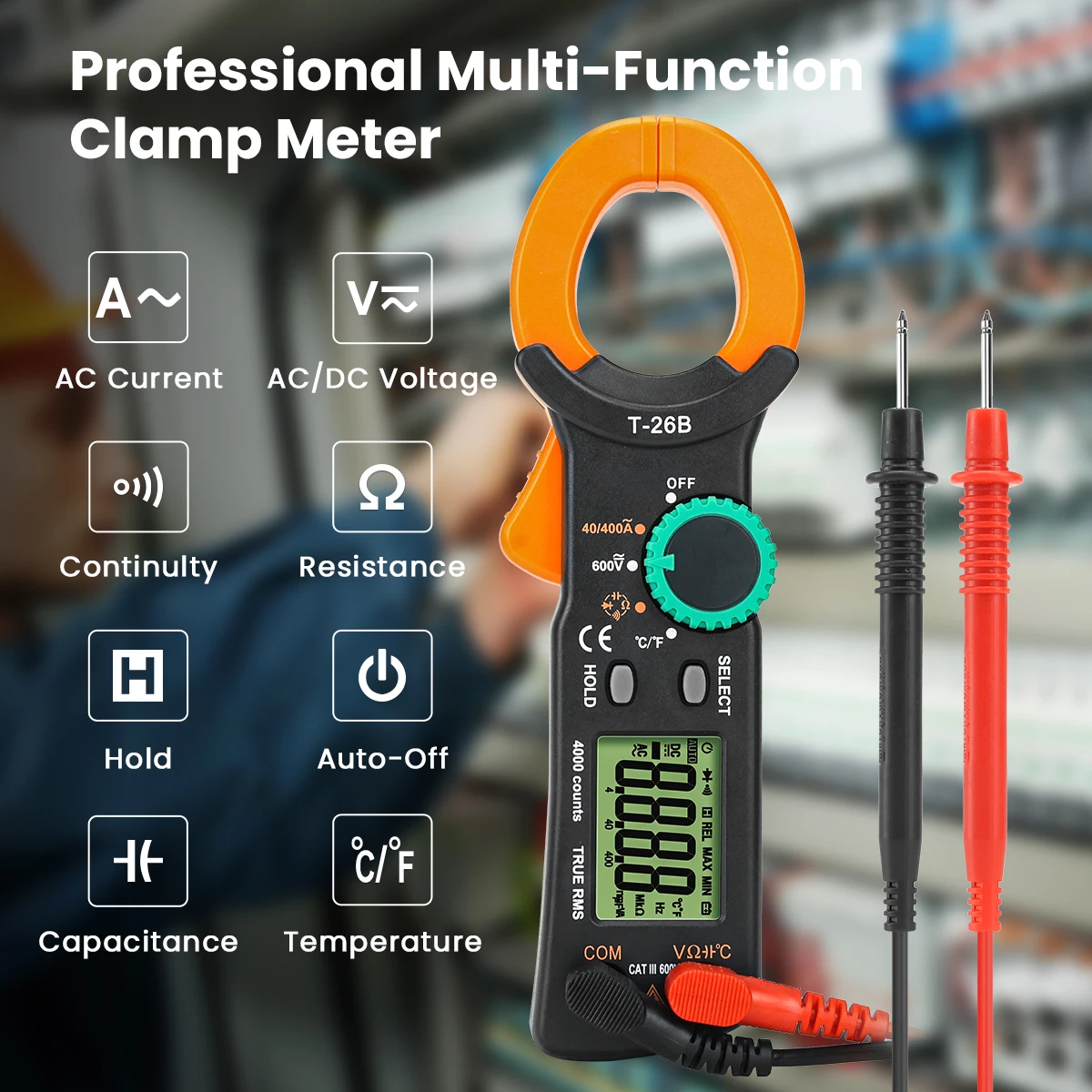 Pinza amperimétrica profesional C-22. Medidas de AC hasta 400A