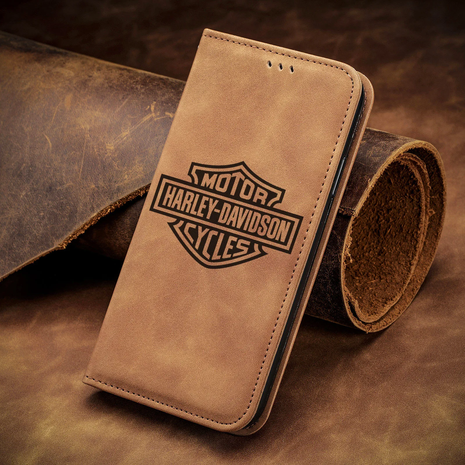 Фото Деловой Магнитный кожаный флип-чехол H-Harleys Davidsons для телефона iPhone 12 13 14 15 Pro Max Samsung Galaxy S23 S24 Ультра чехол №2