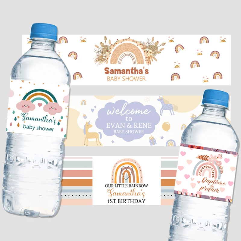 BohoRainbowWaterBottleWrapsStickerCustomizeWeddingLabels
