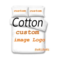 Customize Photo Logo Cotton Bedding Set Luxury Brand Duvet Cover Set with Pillowcase DIY Kids Adult Bed Set King Queen Size 3pcs 1