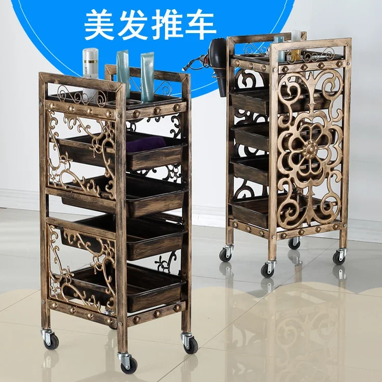 Beauty Salon Cart with Universal Wheels Multilayer Storage for Hairdresser Tools Elegance Fashion Retro