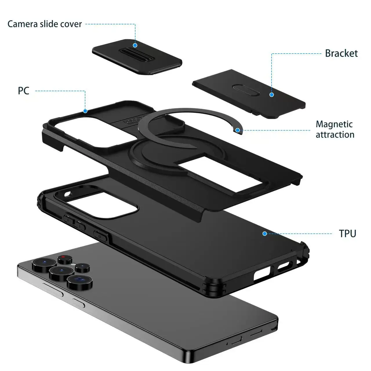 Armor Shockproof Magnetic Case with Lens Protection and Stand