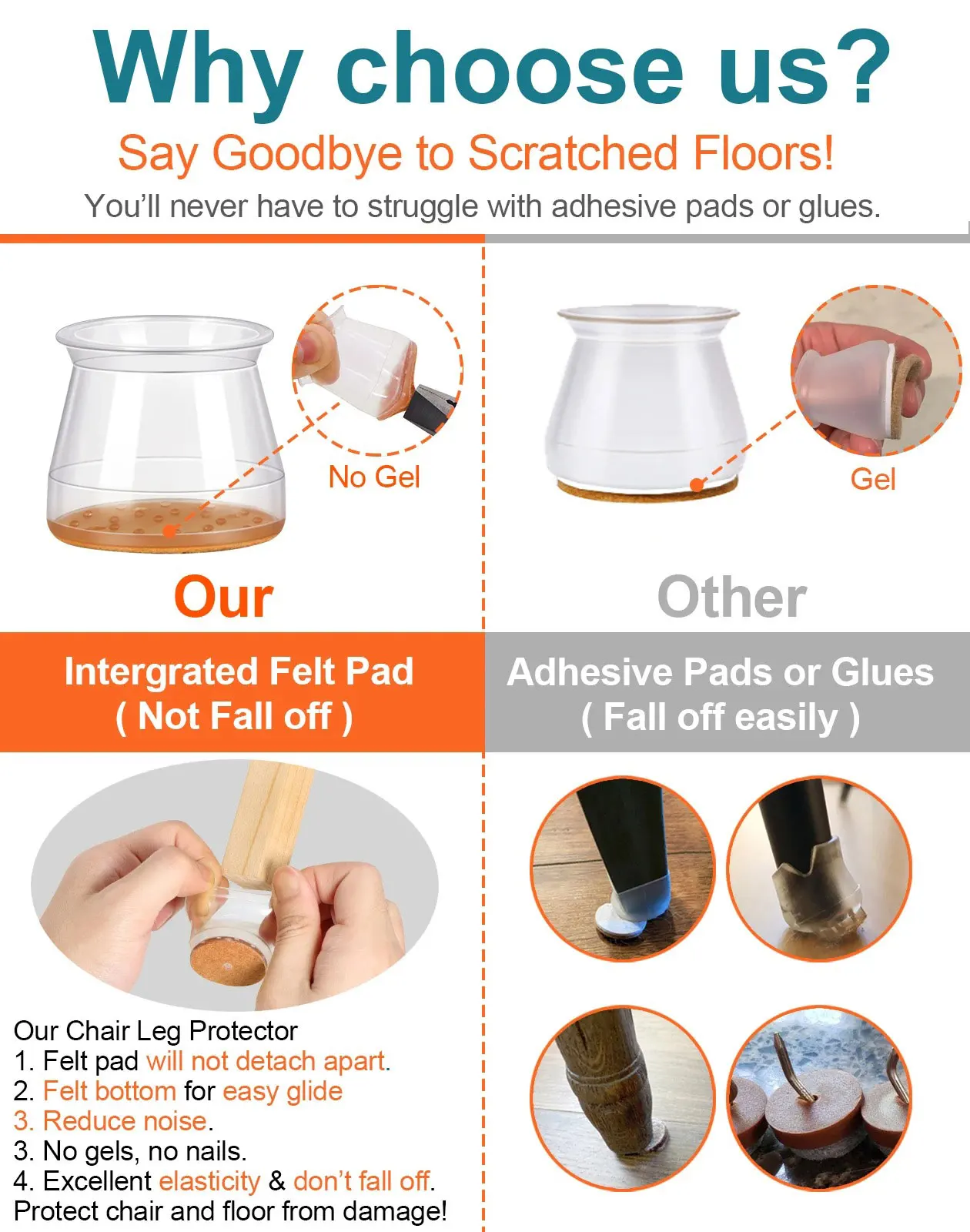 Chair Leg Protector 16/24 Pcs Round Chair Leg Protector Silicone Chair Leg Pads Furniture Protector Non Slip Reduce Noise