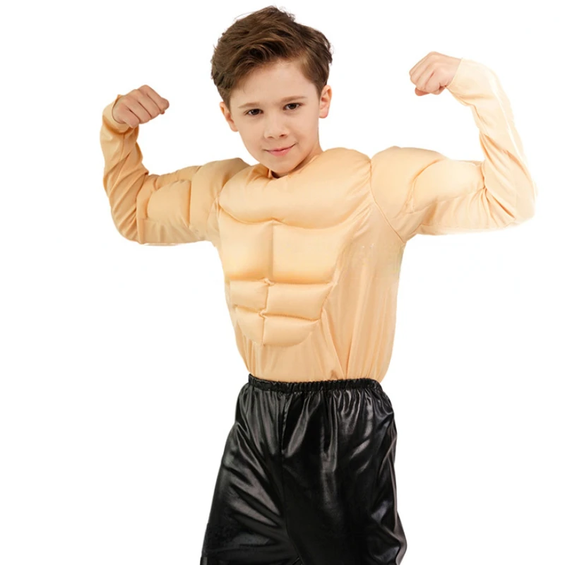 Child Man Fake Muscle T-Shirts Sponge Pads Abs Body Shaper Holiday Party Costume Hero Cosplay Funny Chest Shapewear Mask Ball