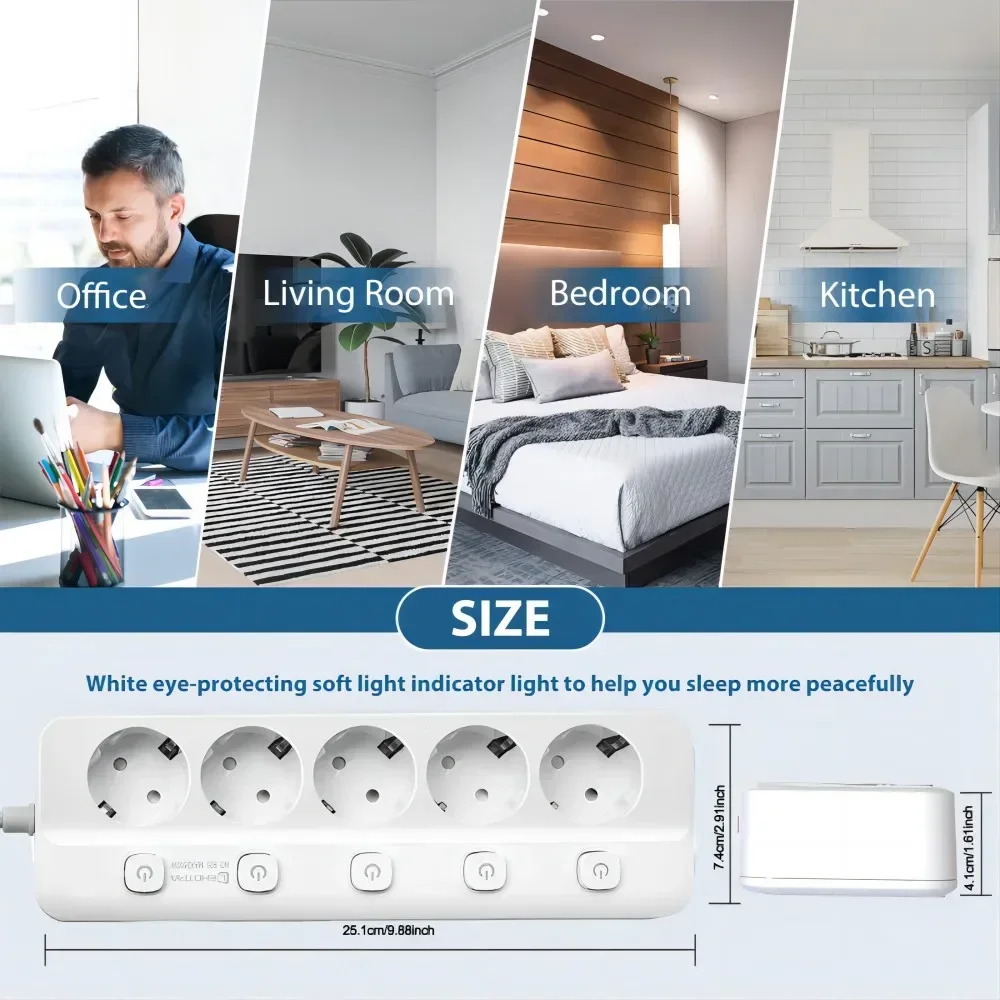 Power Strip EU Plug AC Outlets Multitap Socket 1.8m Extension Cord Electrical Independent Control Switch Network Filter Adapter