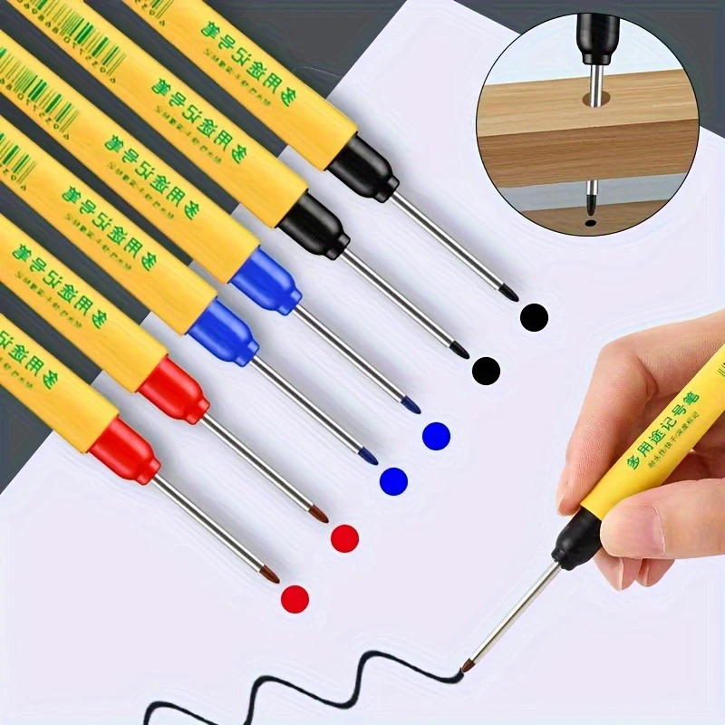 3Pcs/set 1.0mm Red Blue Black Long Head Marking Pen Woodworking Decoration Deep Hole Waterproof Pen Multi-Purpose Marking Tool multifunction pen deep hole marker pen
