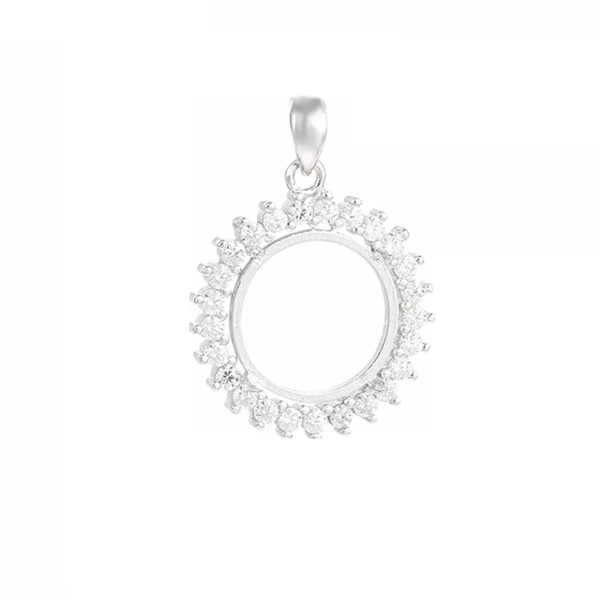 925 Sterling Silver CZ Prong Bezel Cup Tray Pendant Setting fit 14mm Round Gemstone Pendant Base Blank DIY Jewelry Making Craft