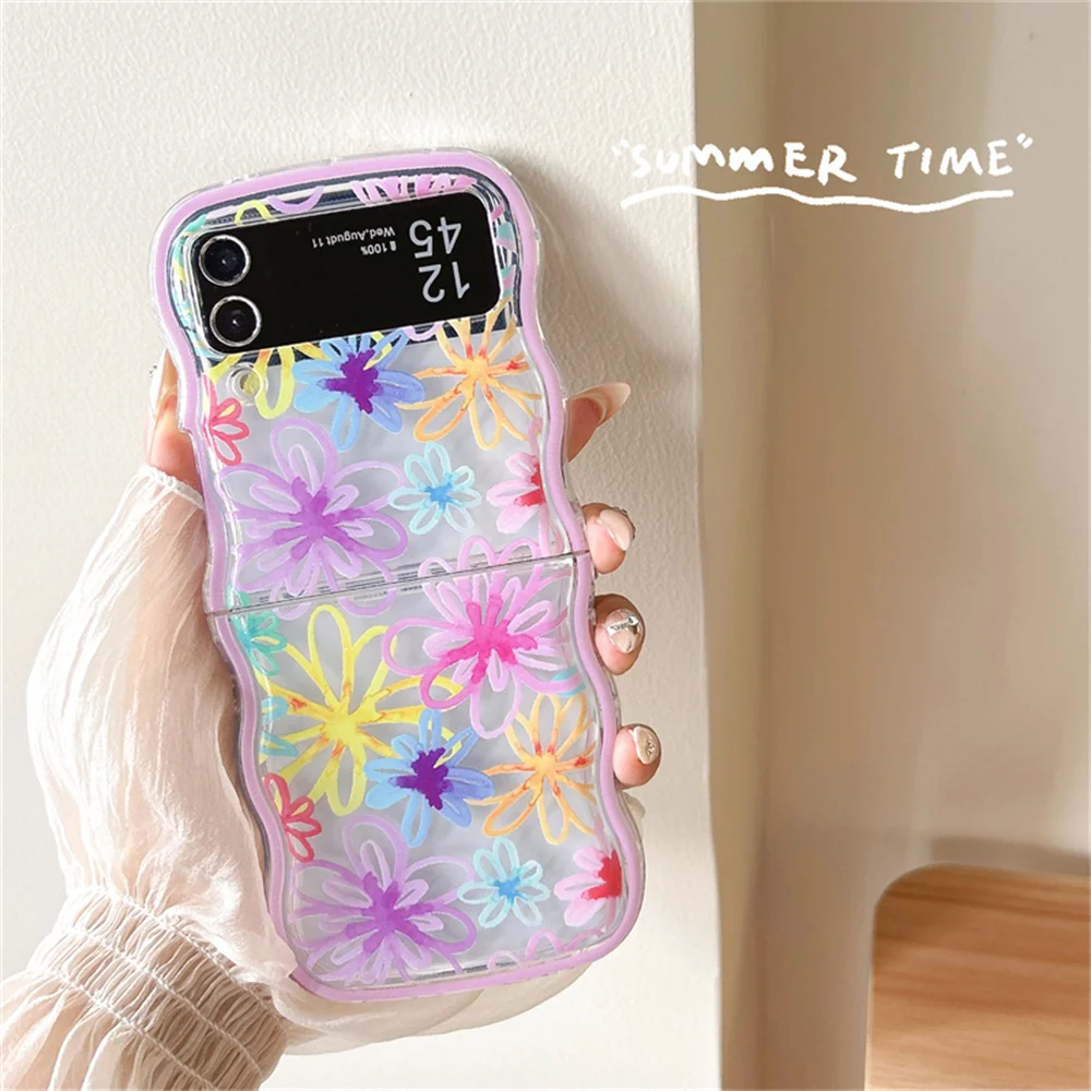 Cartoon Colorful Flower Transparent Wavy Painting Luxury Phone Case
