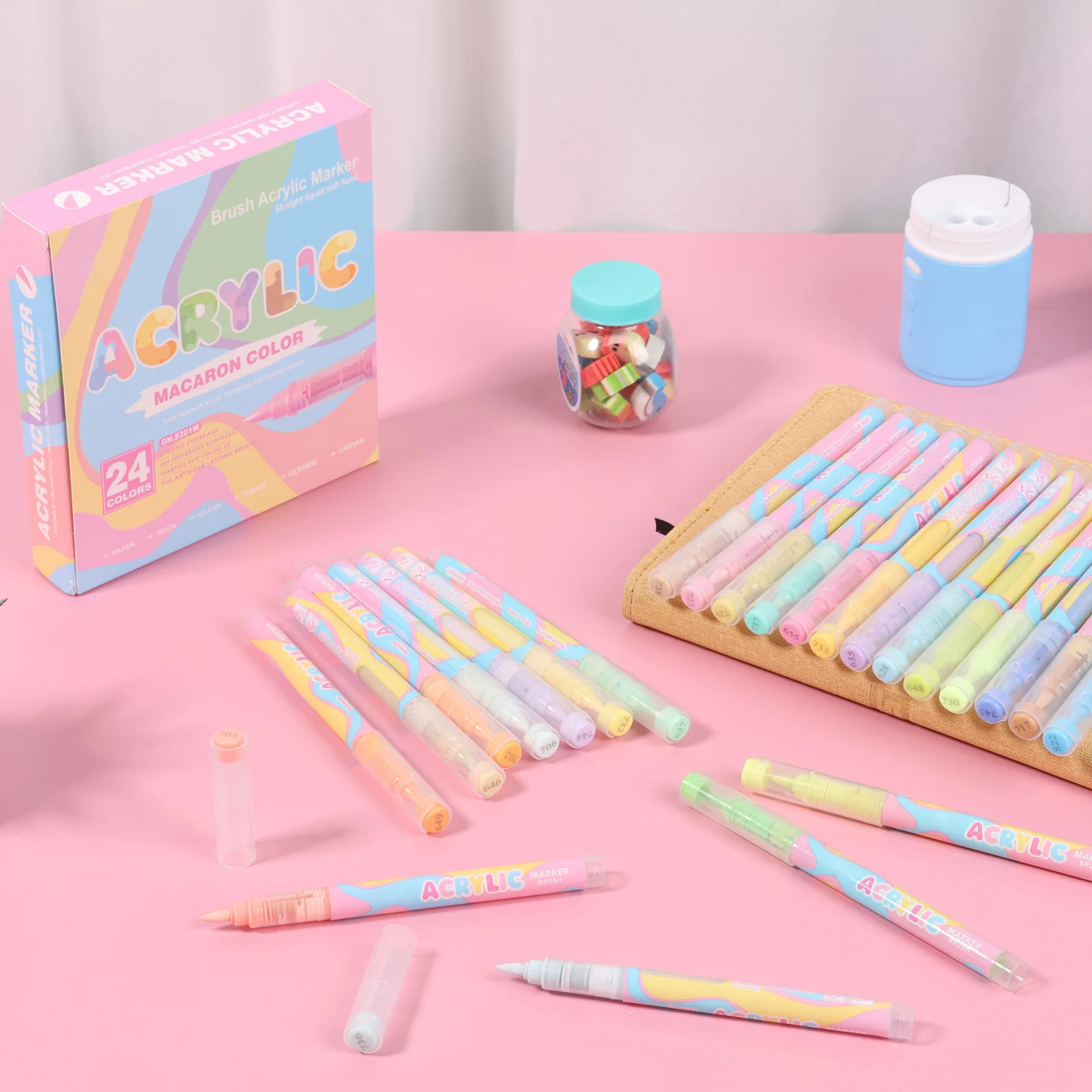 24Pcs Acrylic Paint Pens Quick Dry Acrylic Markers Set With Soft Nib for Paper Wood Rock Glass Graffiti Brush Markers