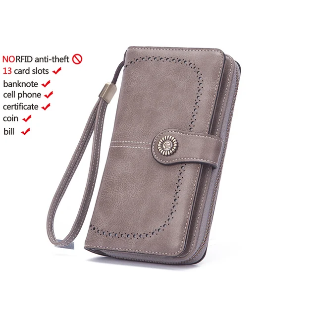 High Quality Women Wallet RFID Anti-theft Leather Wallets For Woman Long Zipper Large Ladies Clutch Bag Female Purse Card Holder w006-gray