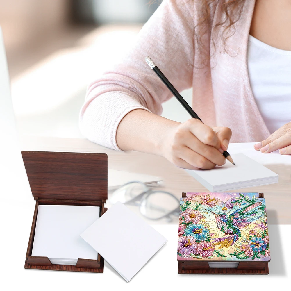 Animals Diamond Painting Notecard Box Contains 160 Sheets of Paper Gem Painting Memo Pad Holder Mosaic Kit for Adults Beginners