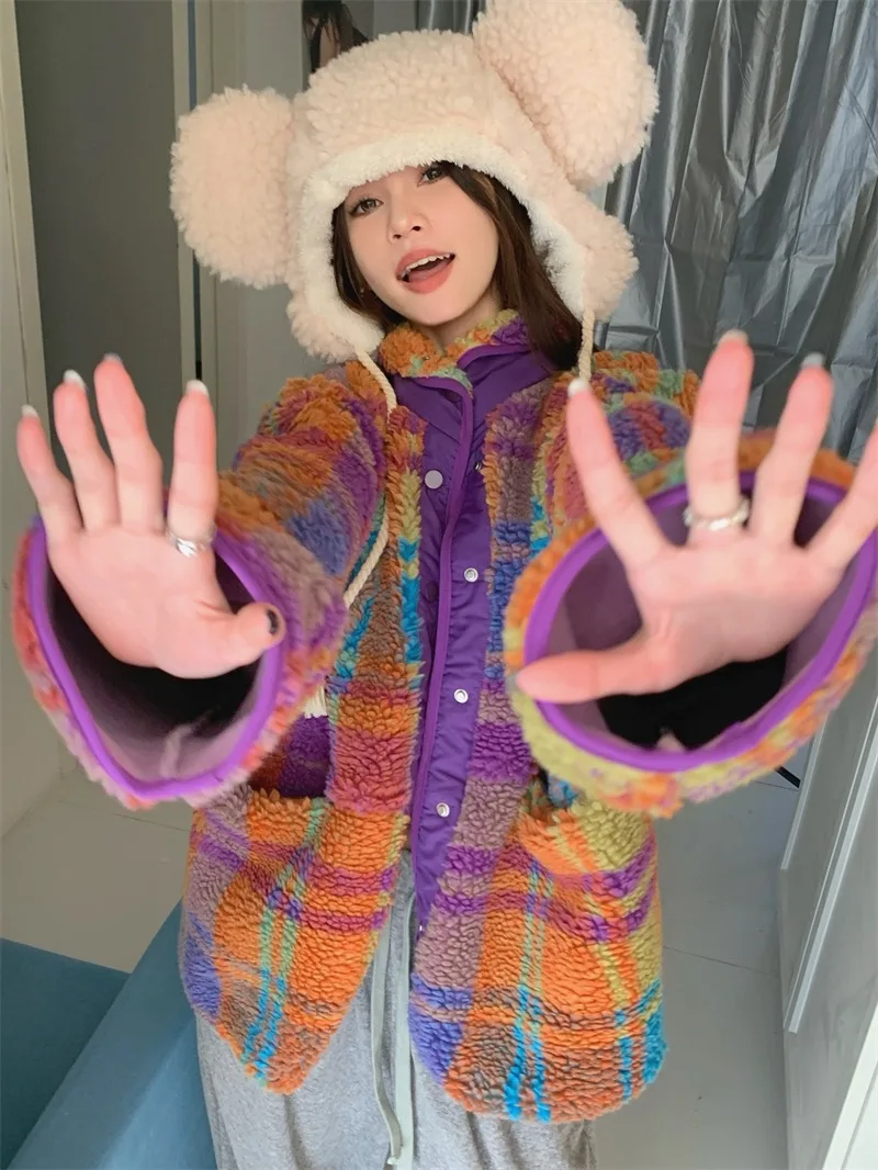 

Женская хлопковая куртка в клетку, теплая Свободная куртка из искусственной овечьей шерсти, осень 2024