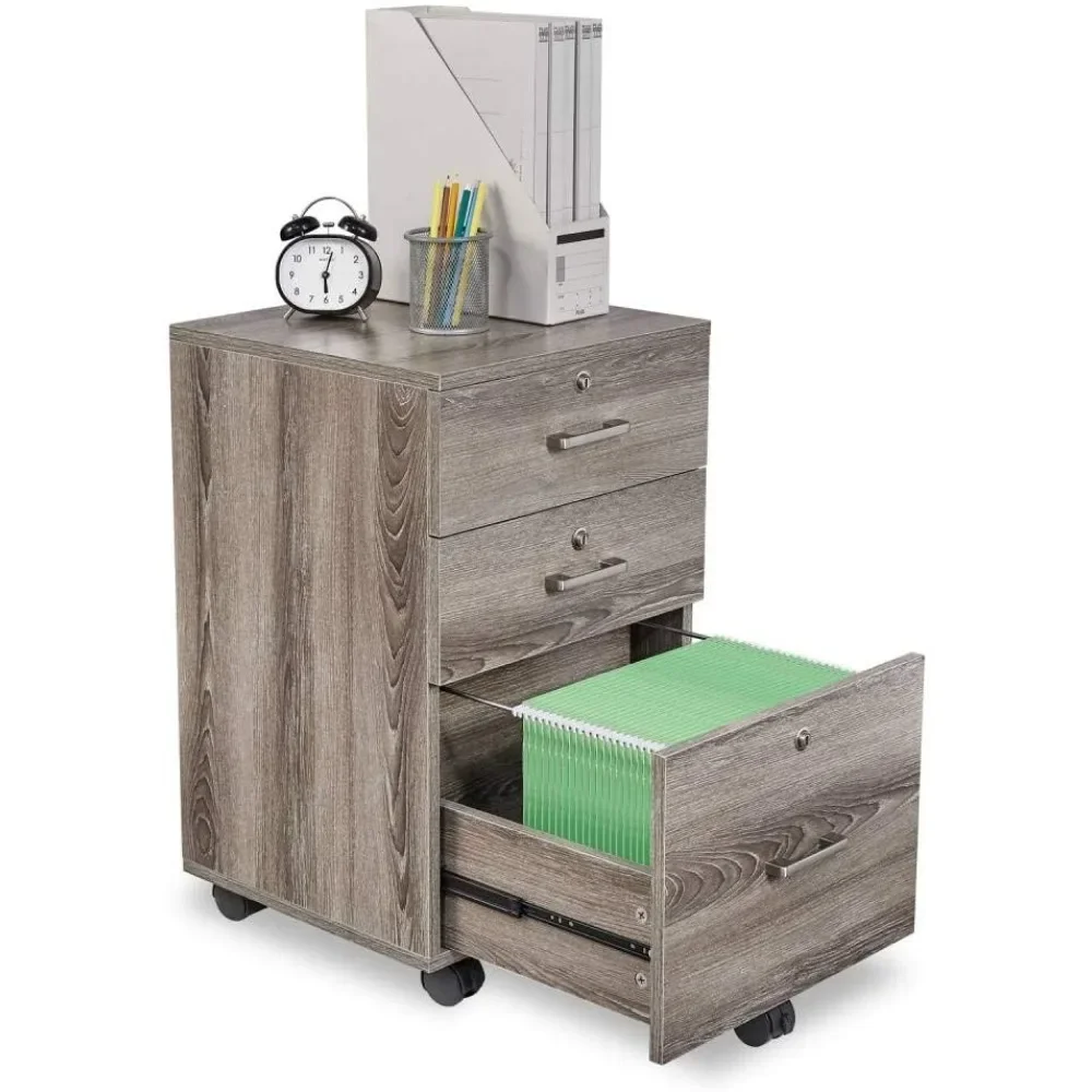 

26"H 3 Drawer File Cabinet with Lock, Rolling File Cabinet Under Desk, Mobile for Home Office, Wood File Cabinet Printer Stand