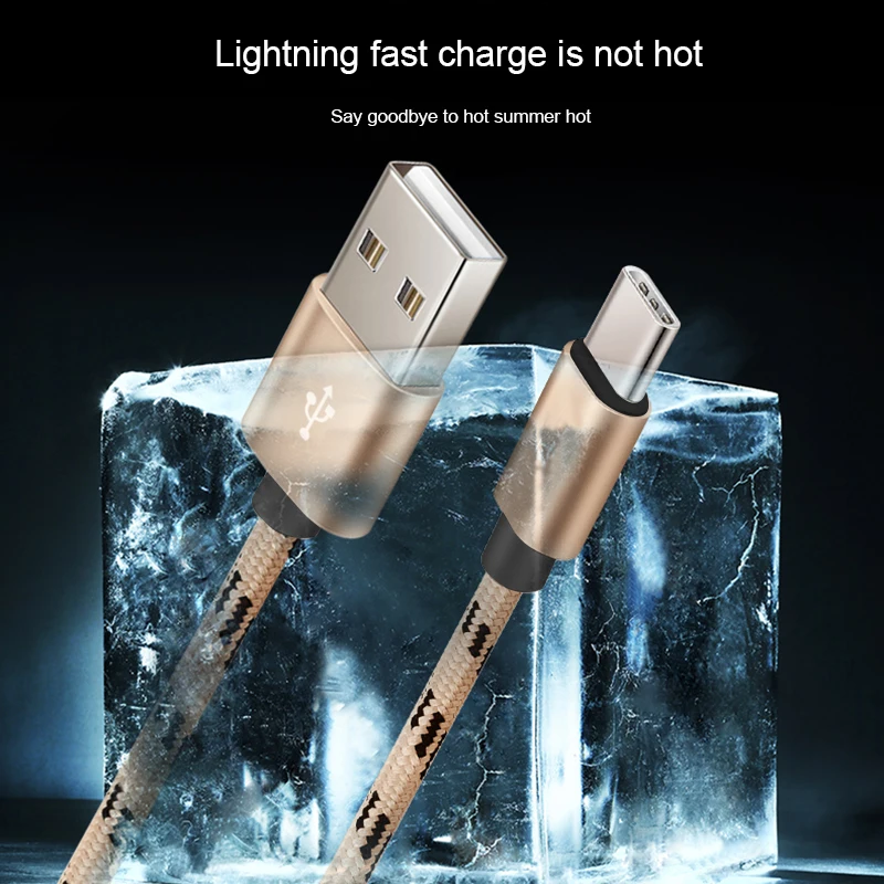 Premium Nylon Braided USB Type C Fast Charging Cable - 3A Data Sync, 2M/3M Length for Android Mobile Phones