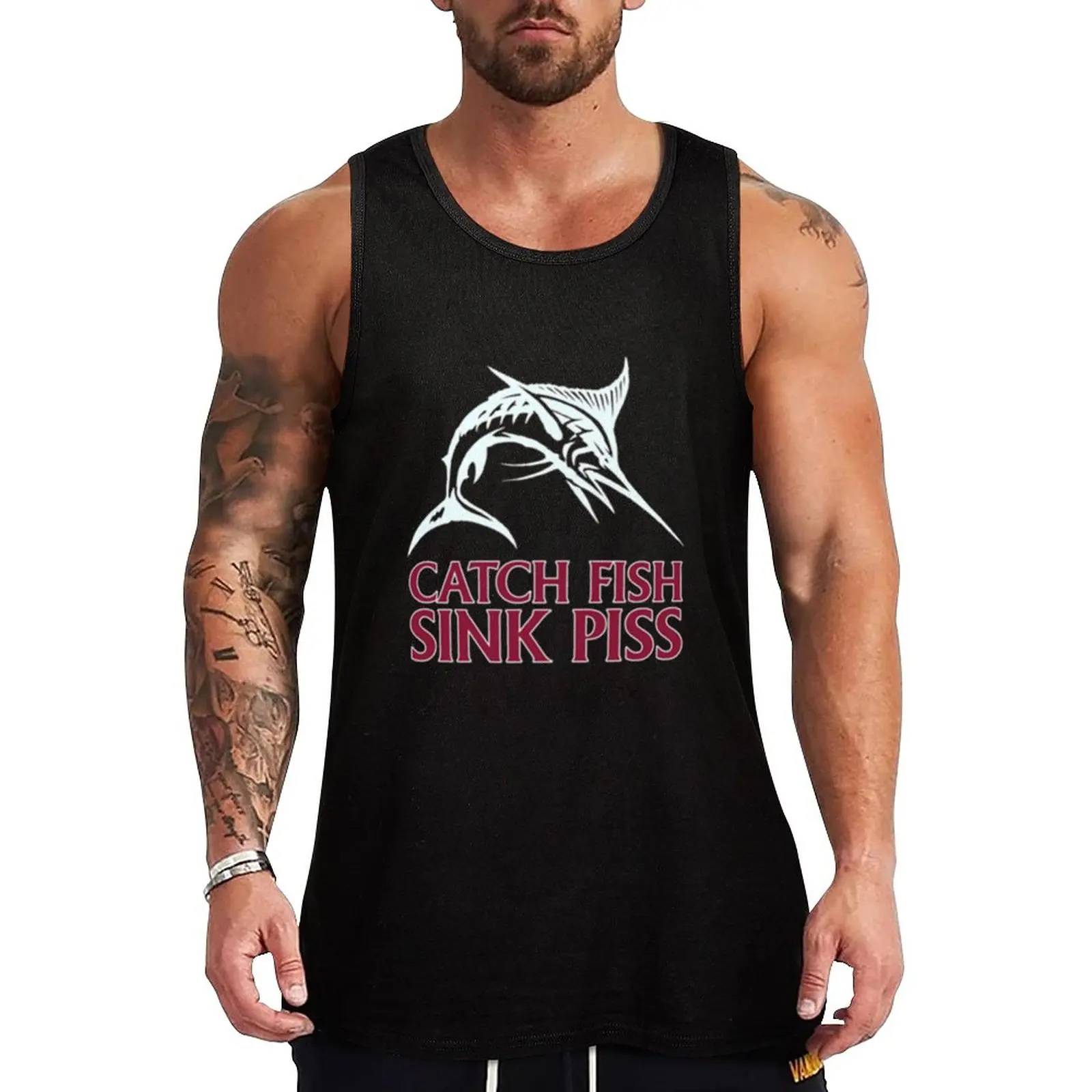 

New Catch Fish, Sink Piss - Black Tank Top Men's cotton t-shirt cool things summer clothes gym for men