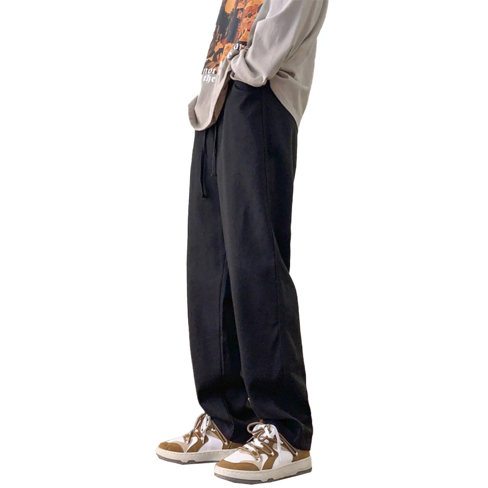 

Male Men Pants Soft Sports Streetwear Sweatpants Vintage Wide Leg Casual Daily Drawstring Full Length Fall Spring