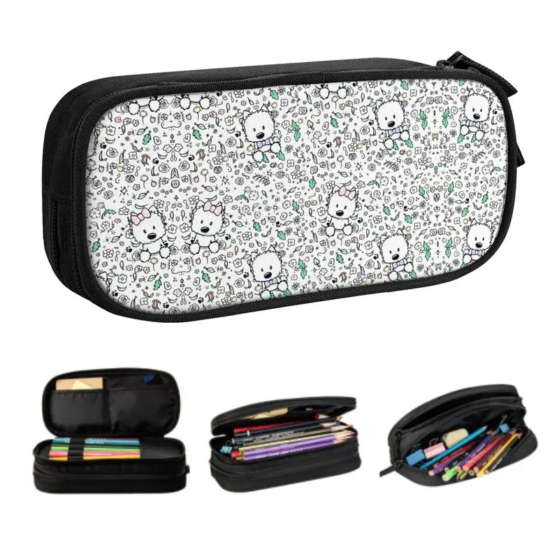 

West Highland White Terrier Dog Westie Puppy Doodles Pencil Case for Boys Gilrs Large Capacity Pen Box Bag School Accessories