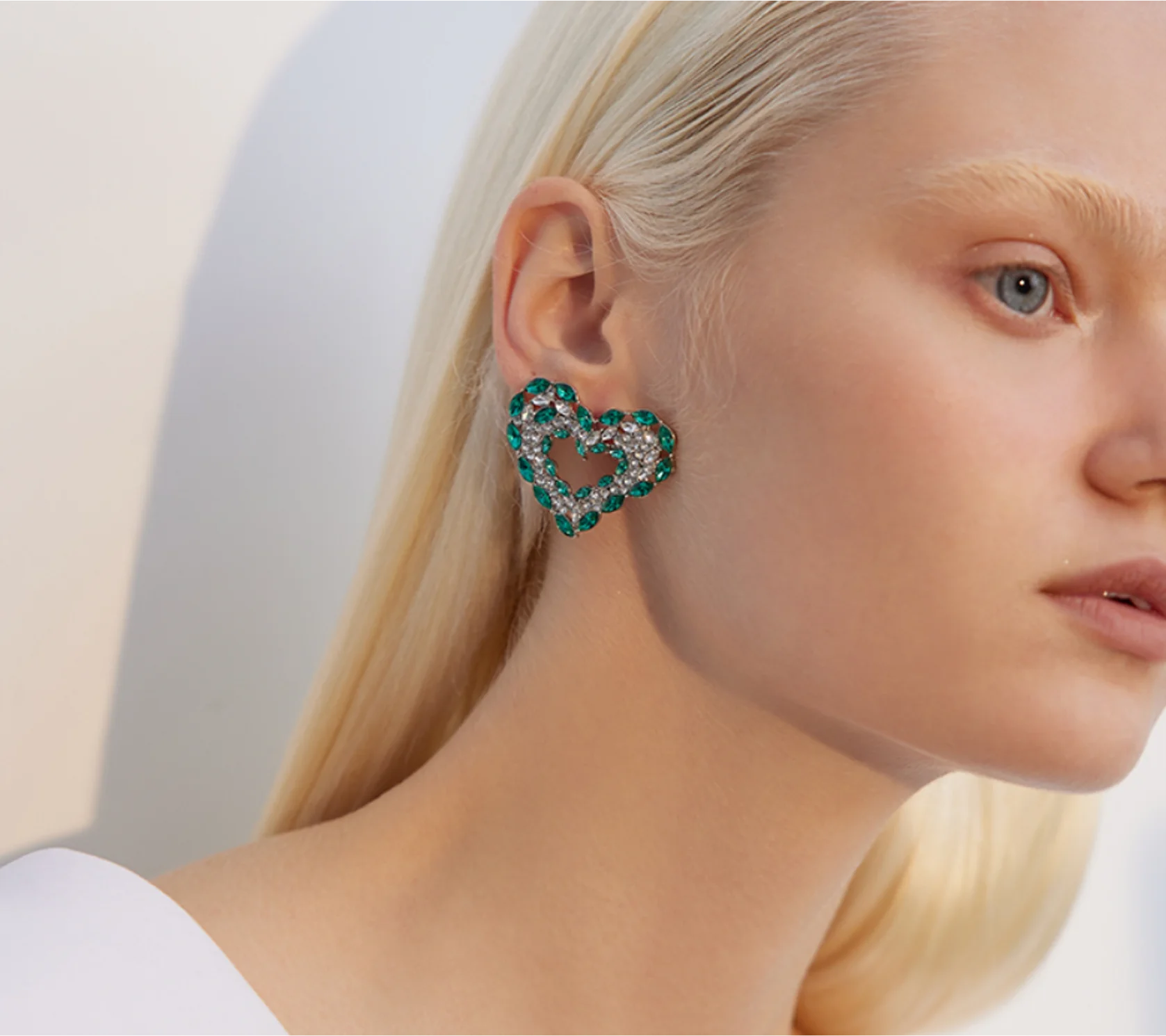 925 silver needle artificial Rhinestone heart green wedding party Earrings for women Fashion Jewelry