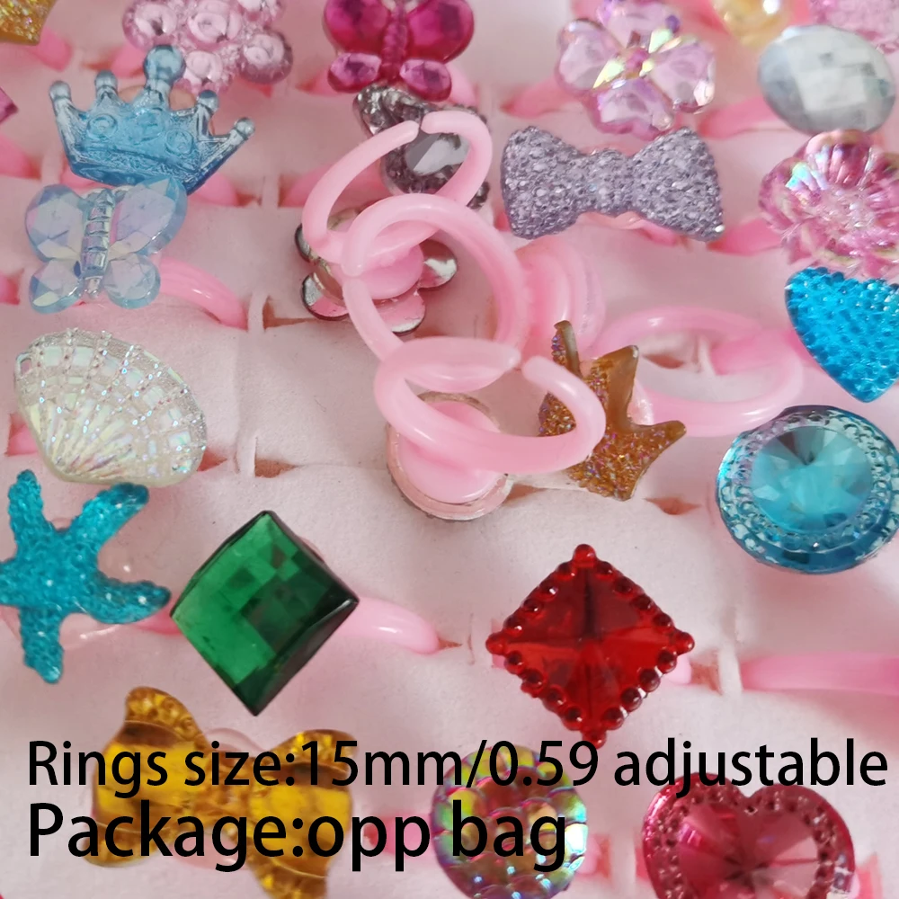 5/12/36 teile/los Großhandel Kind Harz Süßigkeiten Blume Bogen Seestern Fingerringe Kunststoff Kind Ring Kinder Party Geschenke Geburtstags mädchen – Detail 15