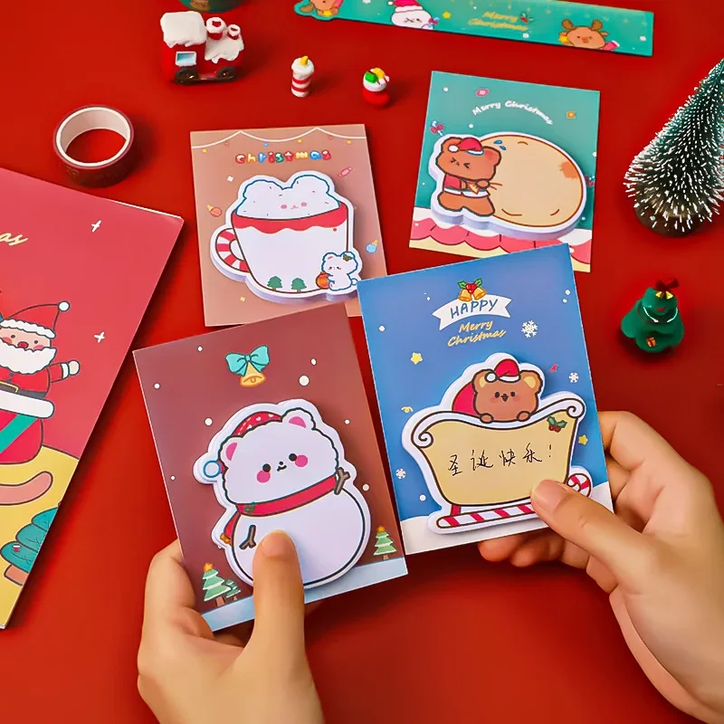 5Pcs/Lot Kawaii Cartoon Little Bear Christmas Post Sticky Notes Cute Bear Sled Snowmen Memo Pad School Office Pasted Notebook 2