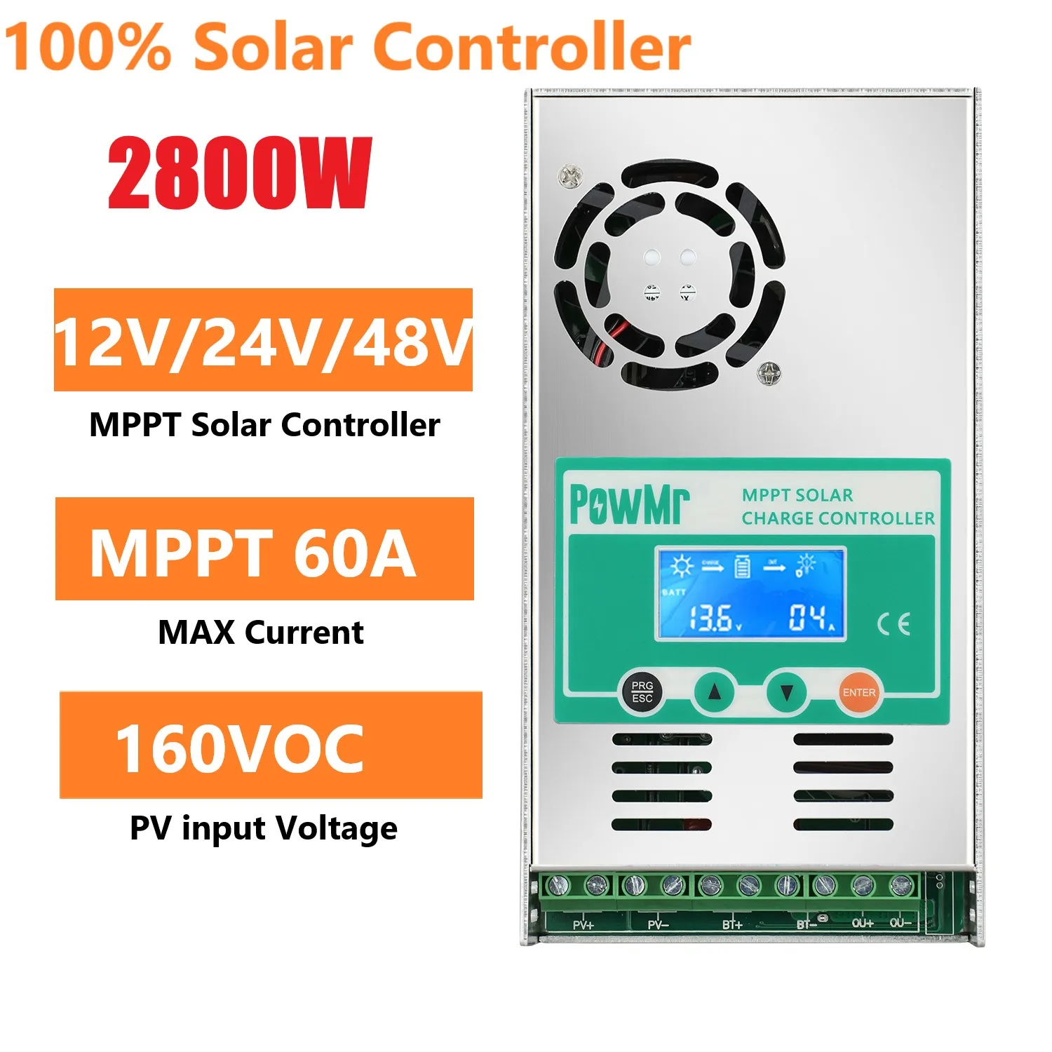 PowMr MPPT 60A Solar Charge Controller 48V 36V 24V 12V Car Max 160V DC Input Solar Controller for Vented Sealed Gel-NiCd Lithium Battery with Backlight LCD [Software Update Version PowMr MPPT 60A Solar Charge Controller 48V 36V 24V 12V Car Max 160V DC Input Solar Controller for Vented Sealed Gel-NiCd Lithium Battery with Backlight LCD [Software Update Version