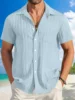Summer Hawaii Beach Vacation Travel High-end Simple Solid Color Chest Pocket Jacquard Craft Trend Men's Beach Casual Shirt 3