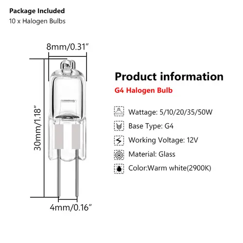 10pcs Halogen Bulb G4 12V 5W 10W 20W 35W 50W Globe Lot JC Bi-Pin LED Warm White Replace LED Capsule Lamp Halogen Bulbs Light - Image 2