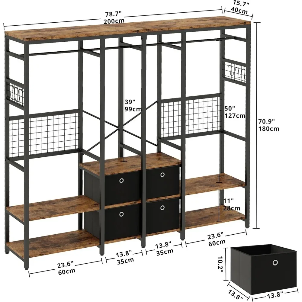 Garment Racks with Shelves, 4 Drawers and 8 Hooks, Heavy Duty Closet Organizer for Hanging Clothes, Freestanding Closet 2