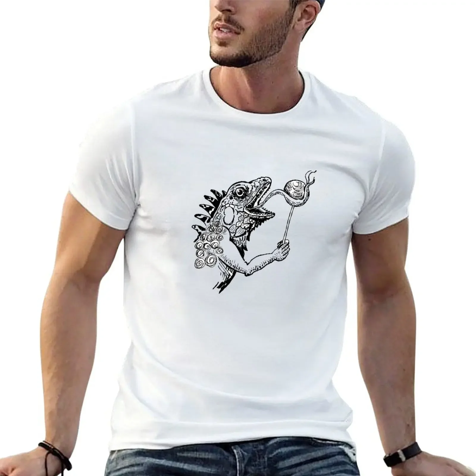 T-Shirt Lollipop Iguana Plain Blacks Magliette Pesanti Per Uomo