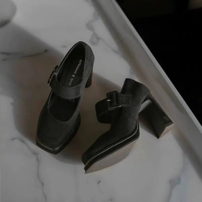 Spring Platform Pumps Shoes for Women High Heels Buckle Strap Shoes Female Party Goth Chunky Heels Shoes Ladies Fashion Casual