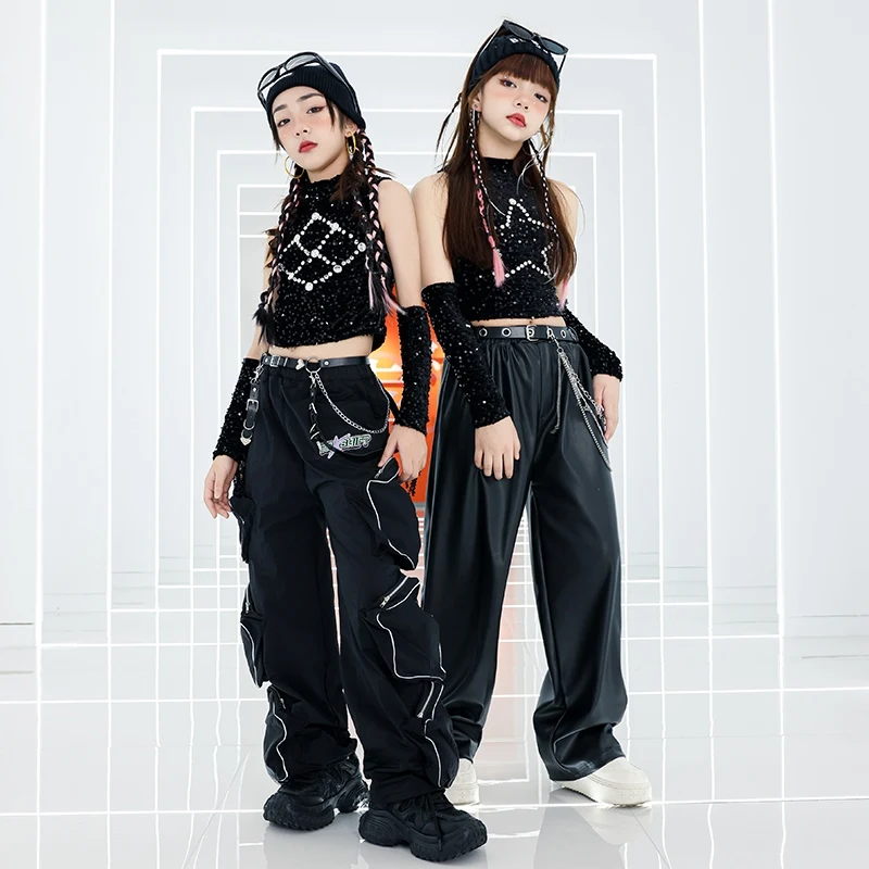 2025 Girls Diamond Crop Tops Pants Black Hip Hop Dance Costume Kids Jazz  K-pop Performance Clothing Fashion Stage Outfit BL14175 - AliExpress  200000532