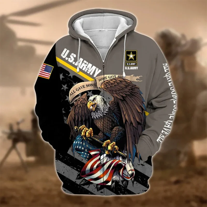 

Autumn New 3D Print United States Soldiers Armys Veterans Zip Up Hoodies For Men Kid Fashion Cool Vintage Camo Top Zip Up Hoodie