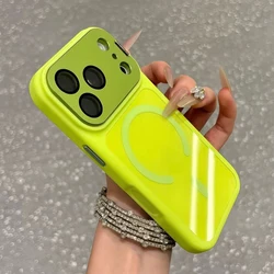 Magnetic Shockproof Silicone Frame Lens Holder Phone Case with MagSafe Compatibility - iPhone 12 Pro Max (Fluorescent Green)