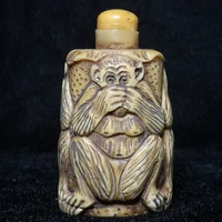 CULTUER ART 2.9 in Collection  Asian Chinese Old Hand Carved Lovely Monkey animal statue Snuff Bottles desk Decoration 1