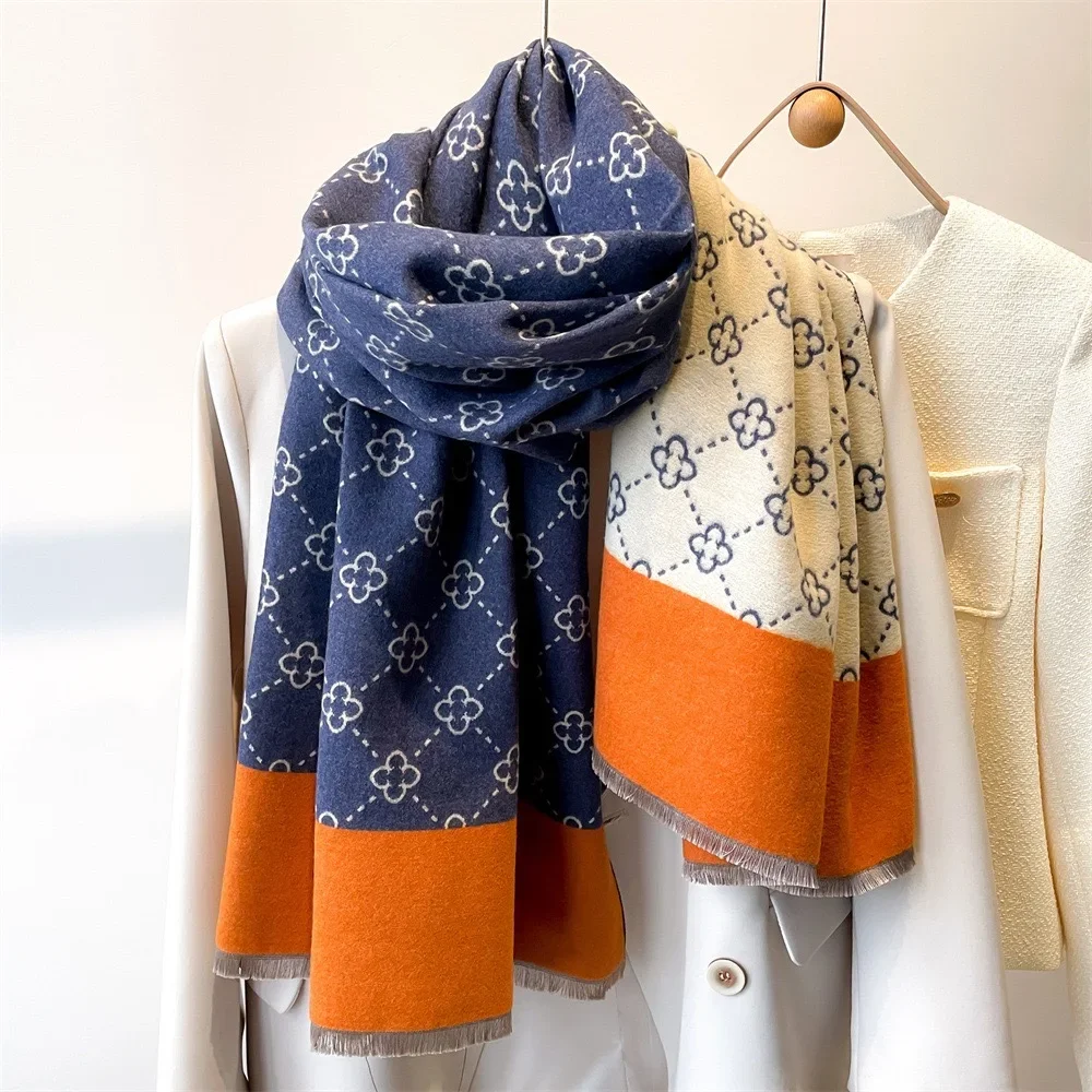 

2024 Winter Women's Scarf Luxury Design Double sided Cashmere Feel Scarf Warm Scarf Shawl