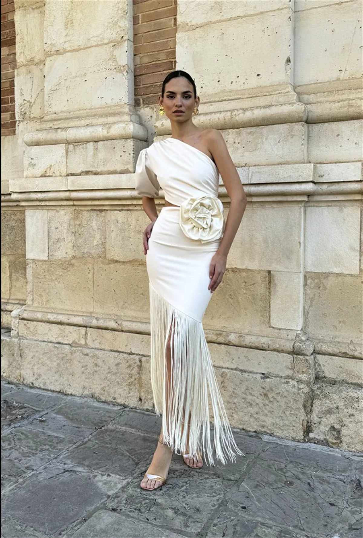 White Fashion Evening Dress One Shoulder Sleeve Chiffon Hand Pleated Ladies Party Dress Special Occasion 2024 Custom فساتين سهرة