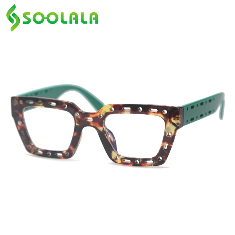 

SOOLALA Men Magnifying Presbyopic Glasses Square Hollow Anti Blue Light Reading Glasses Women Ladies +0.5 0.75 1.0 1.5 to 4.0