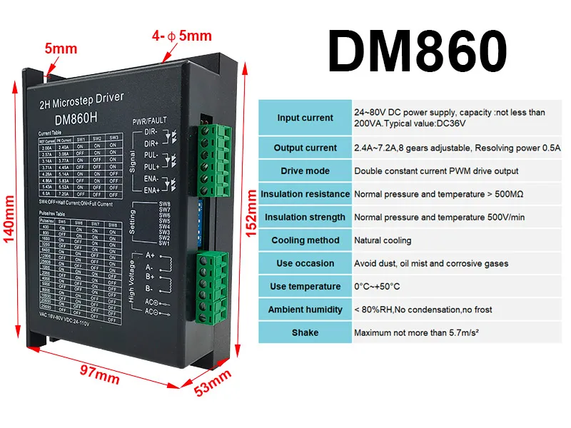 Description Picture 5 of itemMicrostep Driver DM542 DM556 DM860H DM860A Driver For Nema17 Nema23 Nema34 42/57/86 Stepper Motor