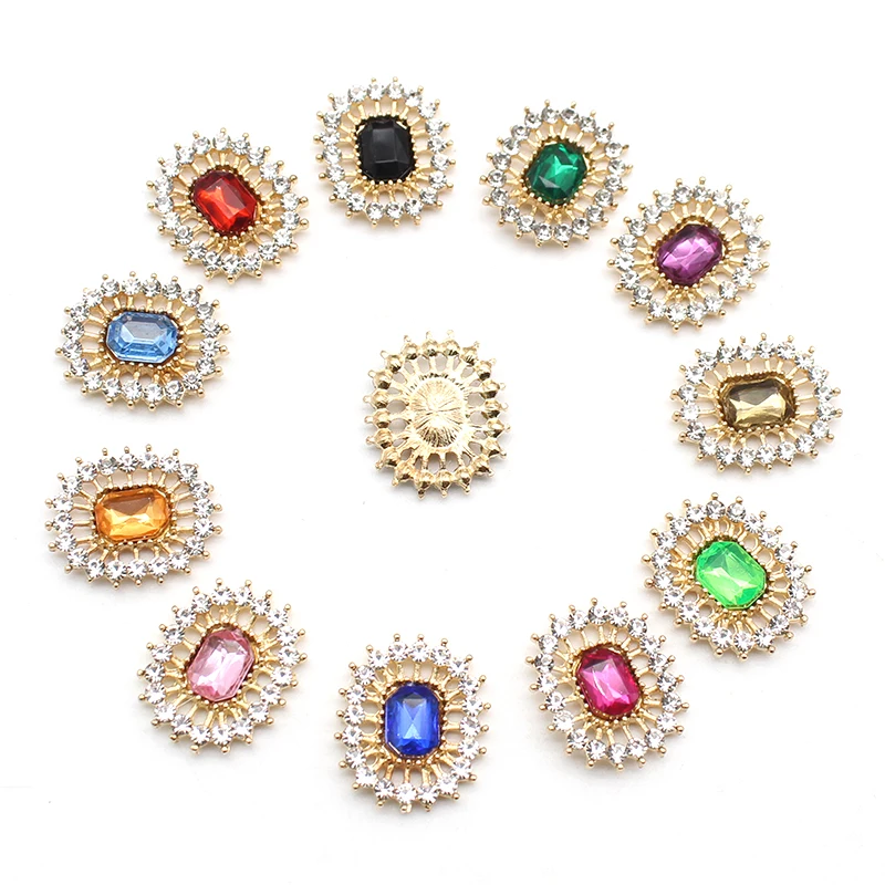 Pack of 10 17*20mm Alloy Rhinestone Flat Back Snaps, DIY Sewing Clothing Wedding Hair Ornament Accessories 3