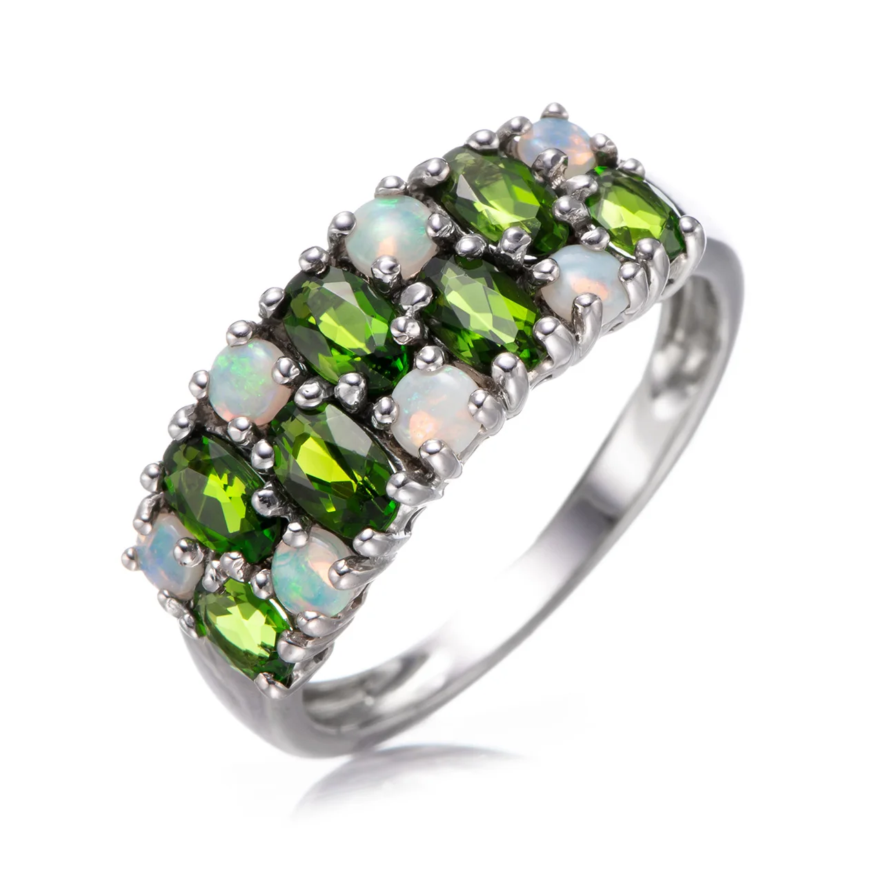 

Chrome diopside and Opal Rhodium Over Sterling Silver Ring