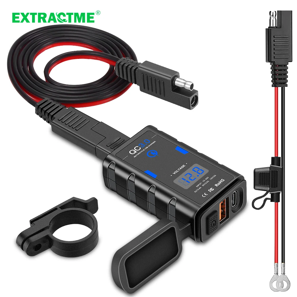 Extractme Motorcycle USB Charger Waterproof QC3.0 USB + Type C 6.4