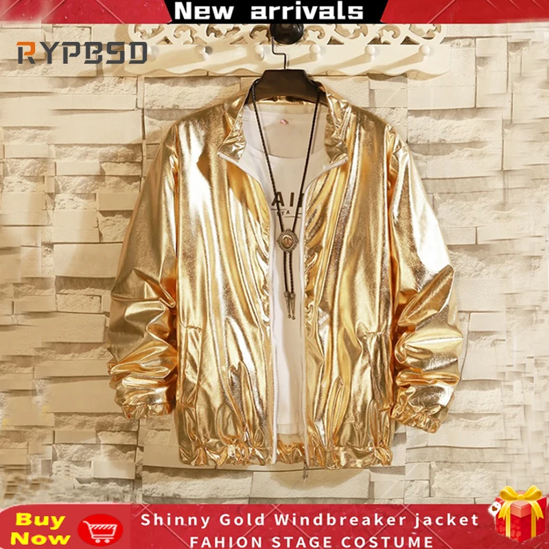 Windbreaker Jacket Fashion Brand Gold Silver Windbreaker Jacket Men Autumn Streetwear Sequin Tuxedo Jacket Shinny Disco Stage Singer Costume