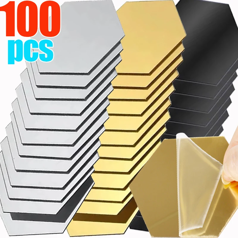 Hexagon Mirror Sticker Acrylic 3D Self Adhesive Art Mirror Stickers No Punch DIY Craft Wall Decals Home Room Wardrobe Decoration