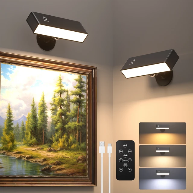 เชิงเทียนติดผนังแบบชาร์จไฟได้พร้อมรีโมท 3 อุณหภูมิสีหมุนได้ LED โคมไฟติดผนังข้างเตียงแบบพกพาไฟอ่านหนังสือโคมไฟกระจก 1