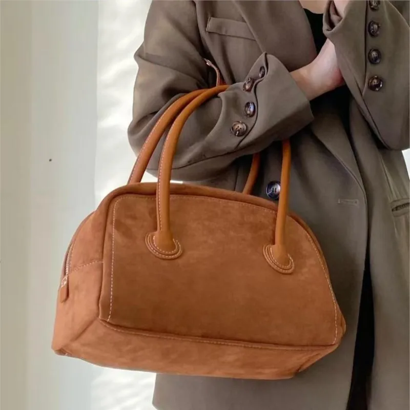 Retro Maroon Boston Handbag Women Korean Niche Design Large Capacity Shoulder Bags Ladies Casual Commute Minimalist Underarm Bag